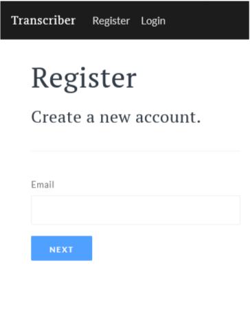 Register screen with email field