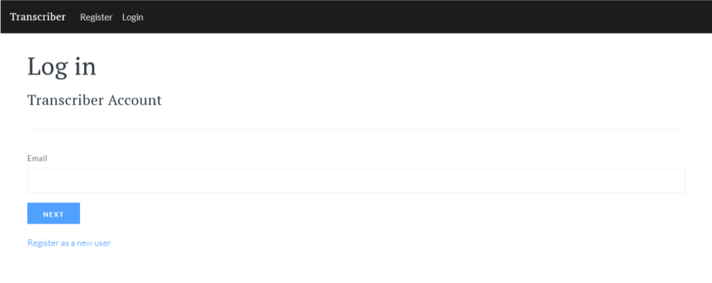 Login screen with email field and next button