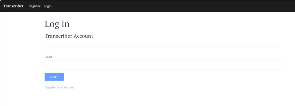 Login screen with email field