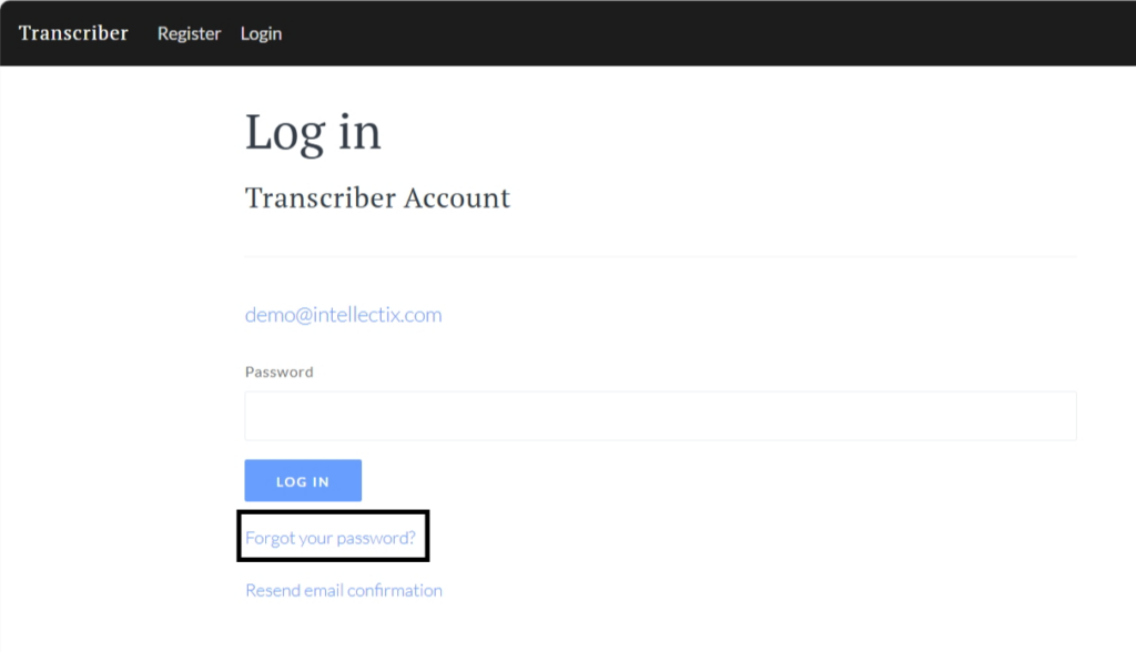 Login screen where "Forgot your password?" is surrounded by black rectangle