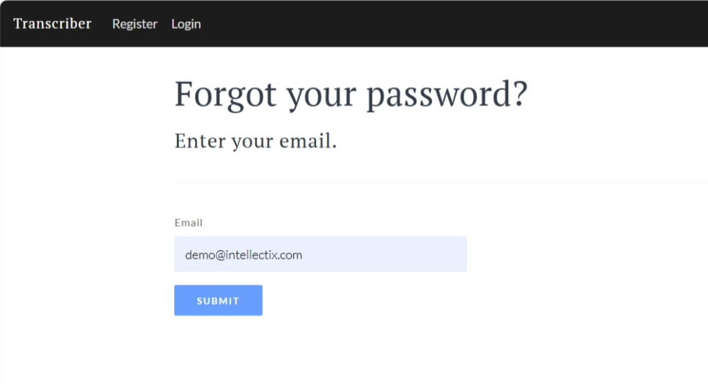 Forgot your password screen with email field
