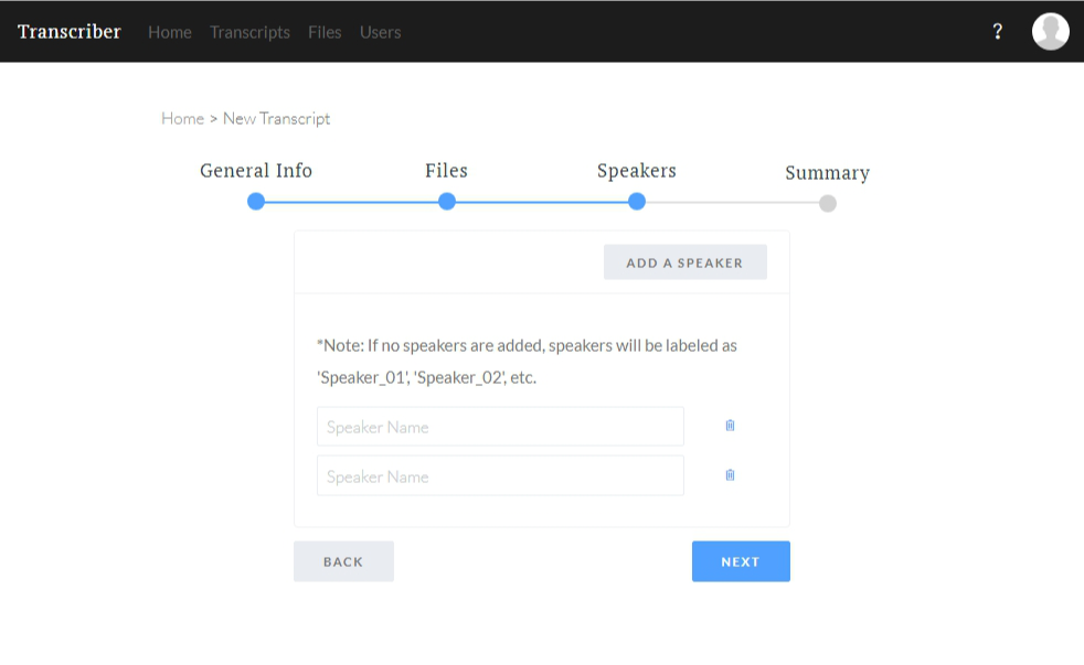 Page where users can add speakers