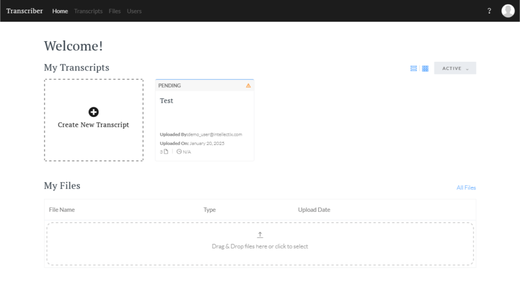 Dashboard where pending transcripts appear